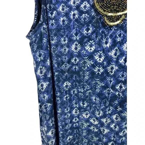 Catherines Womens Blue Ikat Maxi Dress Size 2X Sleeveless Tiered Flowy - Picture 6 of 9